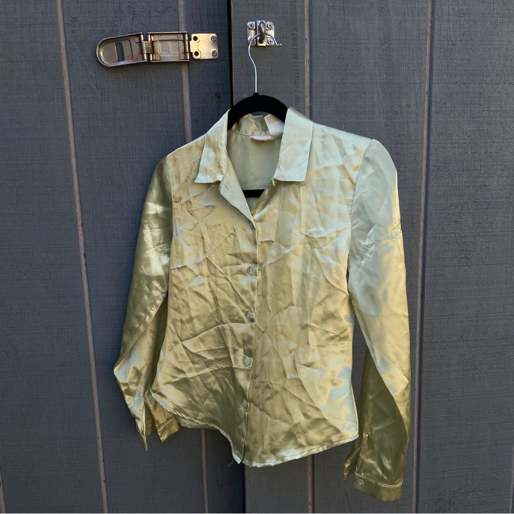 Light Green Satin Button-Up Shirt